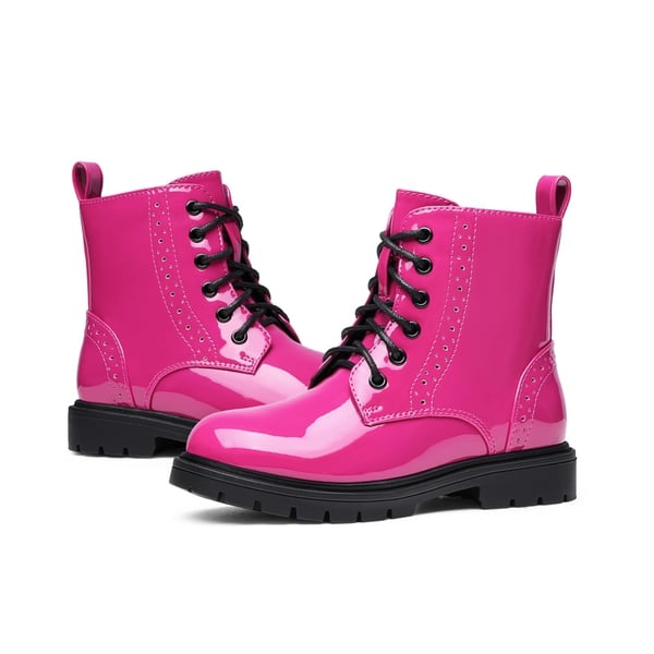 Boys Girls Combat Ankle Boots - ROSE RED - 5